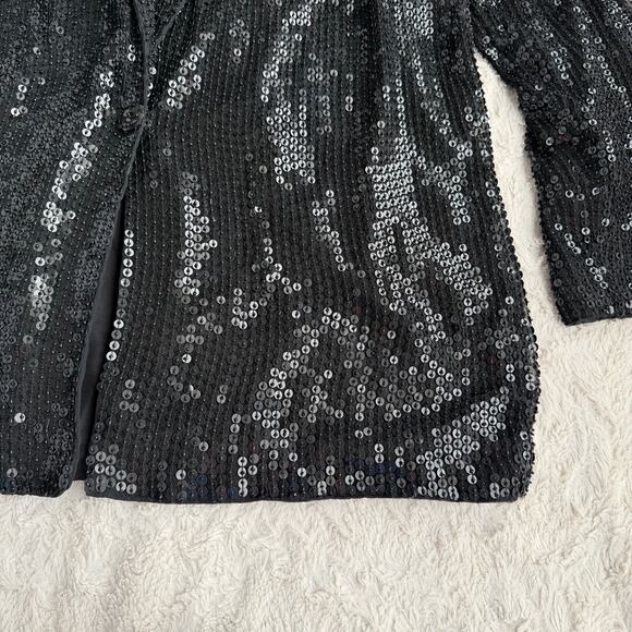 Vintage 80s 90s beaded sequin jacket sequined black formal evening silk L - Picture 7 of 13